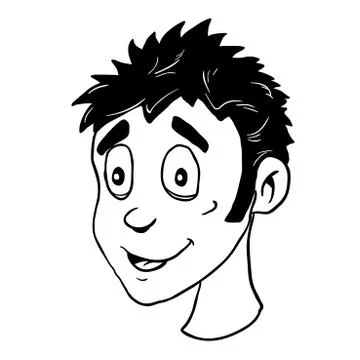 Simple black and white smiling boy cartoon Stock Illustration