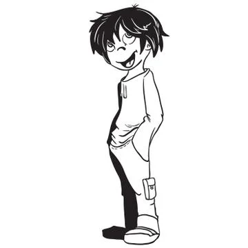 Simple black and white smiling boy Stock Illustration
