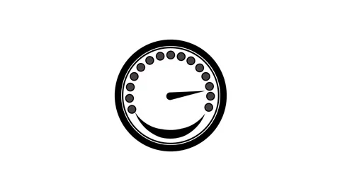 Simple Black and White Speedometer Icon with Pointer on White Background ga.. Stock Footage 321397407