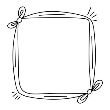 Simple black and white square frame drawing decorated with corner bows art Stock Illustration