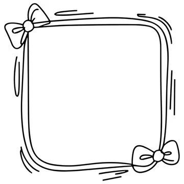 Simple black and white square frame with wavy edges and decorative bows Stockillustratie