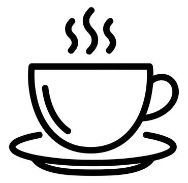 Simple black and white steaming coffee cup line icon Stock Illustration