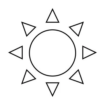 Simple Black and White Sun with Triangular Rays on a White Background Stock Illustration