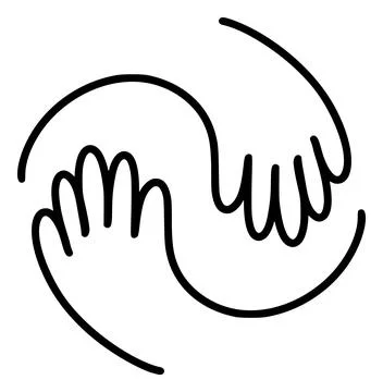 Simple black and white two hands interlocked drawing logo hug icon symbolizing Stock Illustration