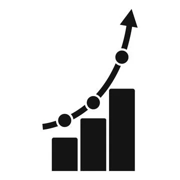 Simple black and white vector graphic of an increasing bar graph with an upward Illustrazione stock