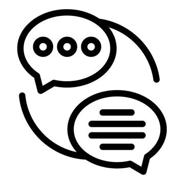 Simple black and white vector illustration of two overlapping chat bubbles Stock Illustration