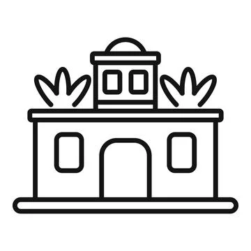 Simple black and white vector icon of a moroccan riad building with plants Ilustración de archivo