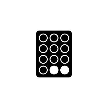 Simple black and white vector icon of a blister pack or pill pack for medic.. Stock Illustration