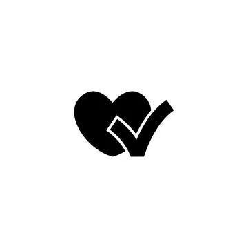 Simple black and white vector icon of a heart with a checkmark, representin.. Stock Illustration