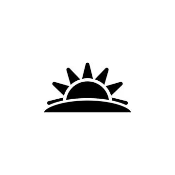Simple black and white vector icon of a sunrise or sunset over the horizon. Stock Illustration