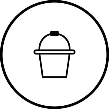 Simple black and white vector illustration of a bucket icon in a circle frame Stock Illustration