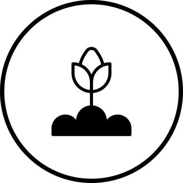 Simple black and white vector illustration of a growing plant in a circle Stock Illustration