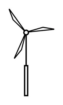 Simple Black and White Wind Turbine with Three Blades and Stand in Minimali.. Illustrazione stock