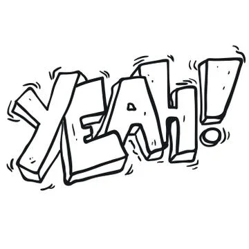 Simple black and white Yeah! freehand drawn cartoon shout Stock Illustration