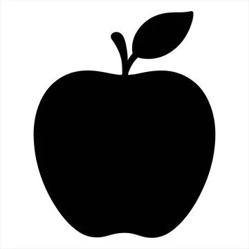 Simple Black Apple Silhouette Icon Isolated on White Background Stock Illustration