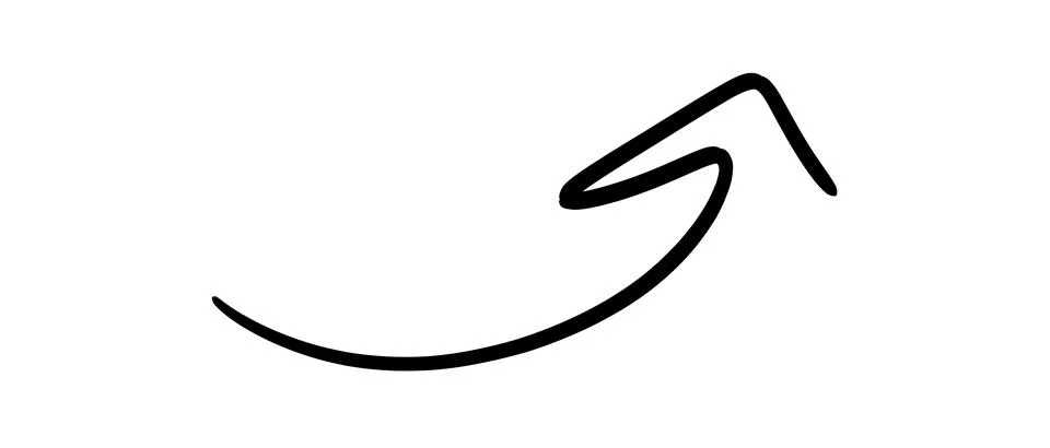 Simple black arrow pointing upwards and to the right with a curved tail Stock Illustration