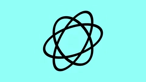 Simple black atom symbol graphic on a light teal background. Stock Footage 306375237