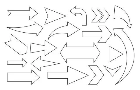 Simple black big linear arrow pointer set vector Stock Illustration