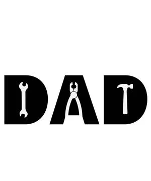 Simple black block letters forming the word DAD on a white surface. Illustrazione stock