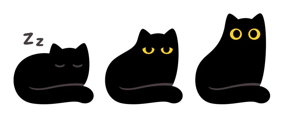 Simple black cat sleeping and awake drawing Stock Illustration
