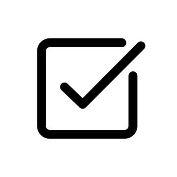 A simple black check mark icon inside a square for UI validation. Stock Illustration