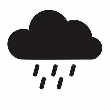 Simple black cloud with raindrops icon on white background Stock Illustration