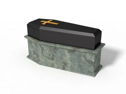 Simple black coffin on marble platform, Stock Illustration