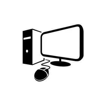 Simple black color desktop computer vector logo icon illustrations Stock Illustration