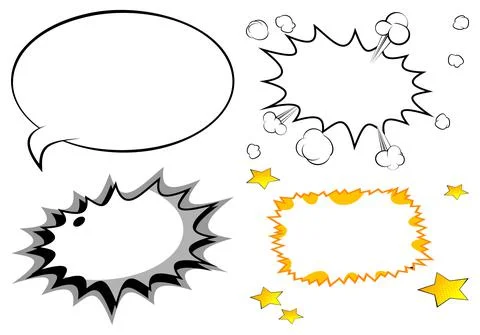 Simple black comic book style background elements set isolated on white. Coll 스톡 일러스트