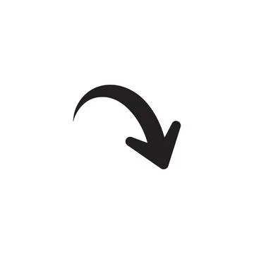 A simple black curved arrow points downwards and to the right indicating a .. Stock Illustration