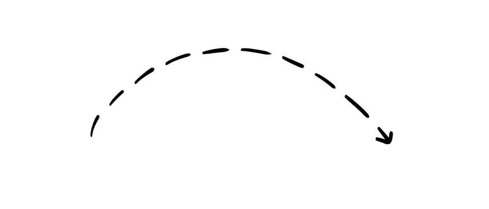 A simple black dashed arrow curves downwards and to the right Stock Illustration