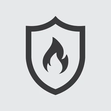 Simple black fire or flame icon with shield. 스톡 일러스트