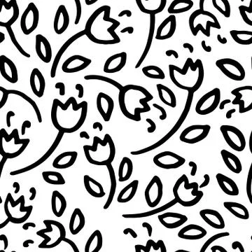 Simple black flowers seamless pattern. Vector illustration. Illustrazione stock