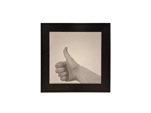 Simple black frame isolated on white background. picture with a hand showin.. Stock Photos
