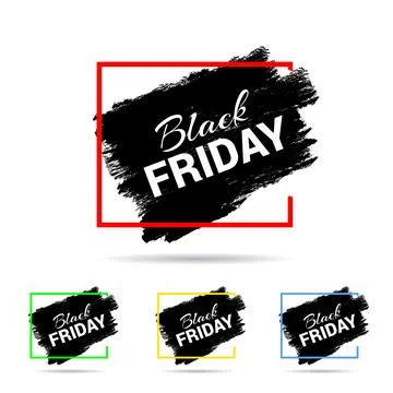 Simple Black Friday Typography on Black Paint Brush Mark on white Background Stock Illustration