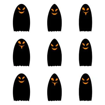 Simple black ghost, halloween ghost, set of vector ghosts halloween Stock Illustration