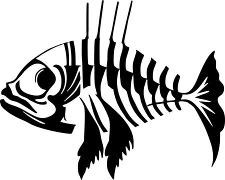 Simple black graphic drawing fish skeleton silhouette, logo, design Stock Illustration