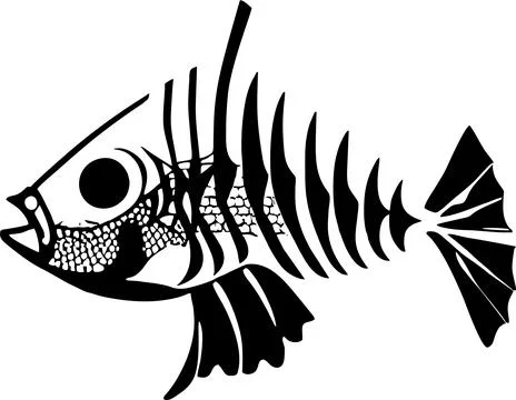 Simple black graphic drawing fish skeleton silhouette, logo, design Stock Illustration