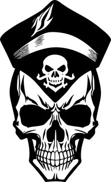 Simple black graphic drawing of a human skull, logo, tattoo Stock Illustration
