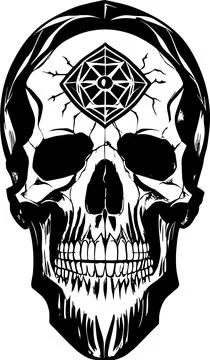 Simple black graphic drawing of a human skull, logo, tattoo Stock Illustration