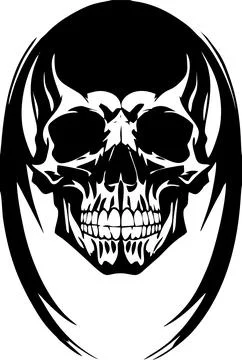 Simple black graphic drawing of a human skull, logo, tattoo Stock Illustration