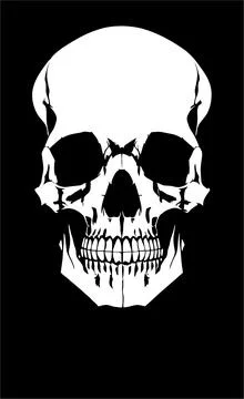 Simple black graphic drawing of a human skull, logo, tattoo Stock Illustration