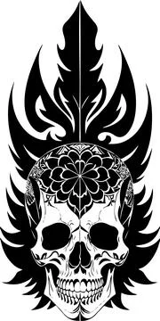 Simple black graphic drawing of a human skull, logo, tattoo Stock Illustration