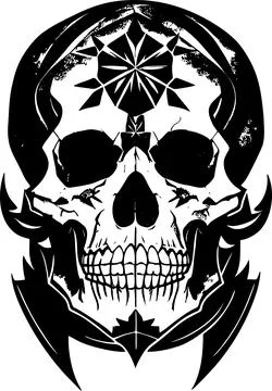 Simple black graphic drawing of a human skull, logo, tattoo Stock Photos