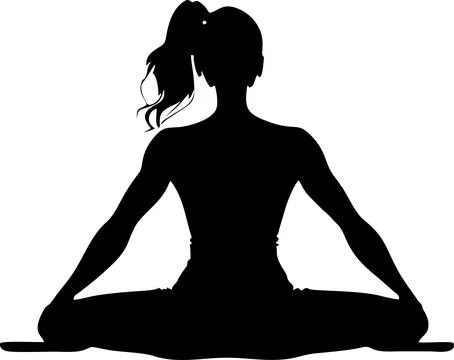 Simple black graphic drawing of a man doing yoga, logo, design Stock Illustration