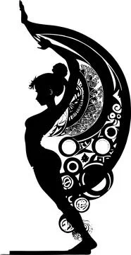Simple black graphic drawing of a man doing yoga, logo, design Stock Illustration