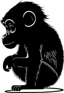 Simple black graphic drawing of one monkey, decorative element, logo イラスト素材