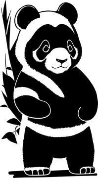 Simple black graphic drawing one panda, decorative element, logo Stock Illustration