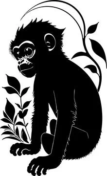 Simple black graphic drawing of one monkey, decorative element, logo イラスト素材