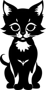 Simple black graphic drawing of one cat, decorative element, logo Stock Illustration